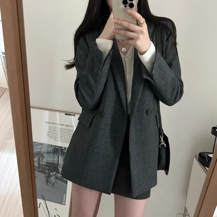 chic 한국 가을 겨울 프랑스식 레트로 캐주얼 미니멀리즘 정장 칼라 두 버클 루즈핏 다용도 블레이저 이미지 3