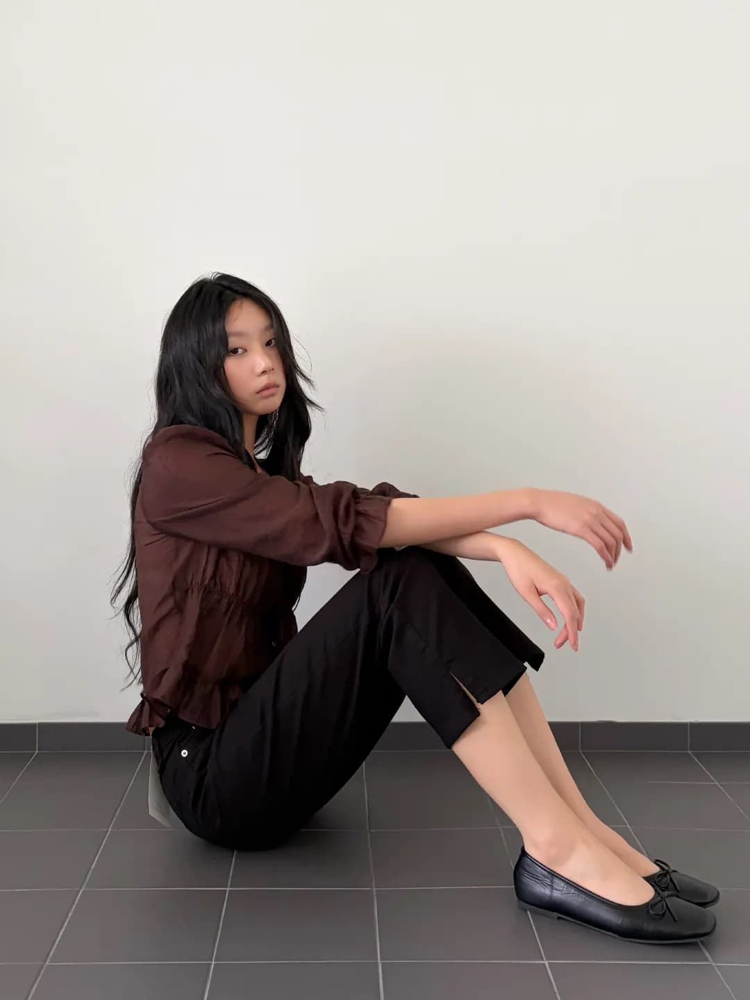 chic 한 부서 이른 가을 프랑스식 달콤함 연령 감소 부드러운 프릴 주름 장식 허리 수축 쉬폰 자외선 차단 셔츠 맨위 상세 이미지 22
