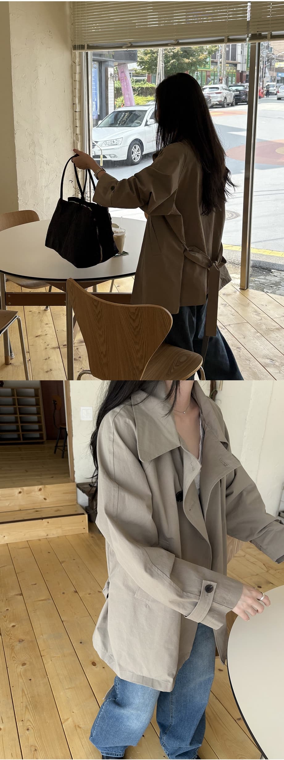 chic 한국 가을 영국식 이중 버튼 패션 느긋한 레이스업 허리 수축 루즈핏 캐주얼 다용도 재킷 재킷 상세 이미지 5