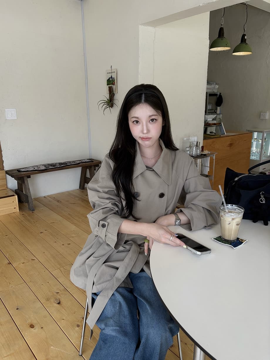 chic 한국 가을 영국식 이중 버튼 패션 느긋한 레이스업 허리 수축 루즈핏 캐주얼 다용도 재킷 재킷 상세 이미지 6