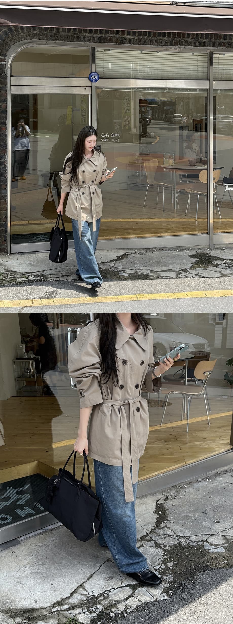 chic 한국 가을 영국식 이중 버튼 패션 느긋한 레이스업 허리 수축 루즈핏 캐주얼 다용도 재킷 재킷 상세 이미지 7