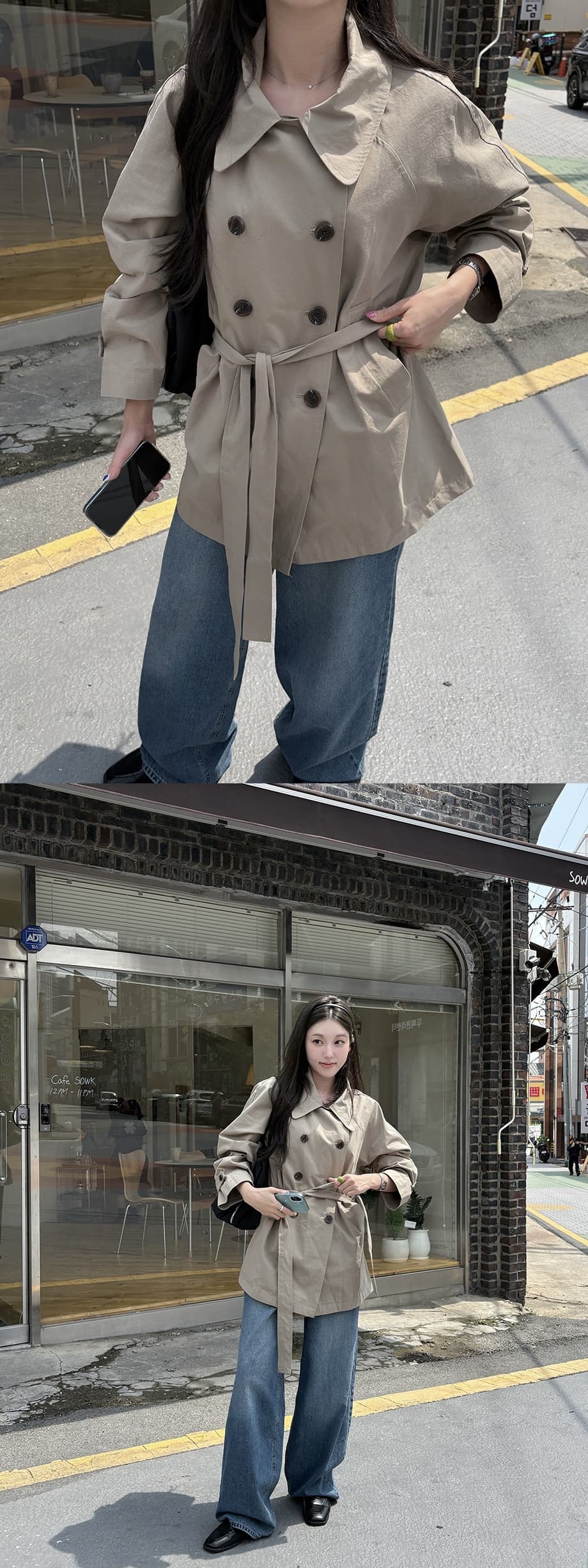 chic 한국 가을 영국식 이중 버튼 패션 느긋한 레이스업 허리 수축 루즈핏 캐주얼 다용도 재킷 재킷 상세 이미지 8