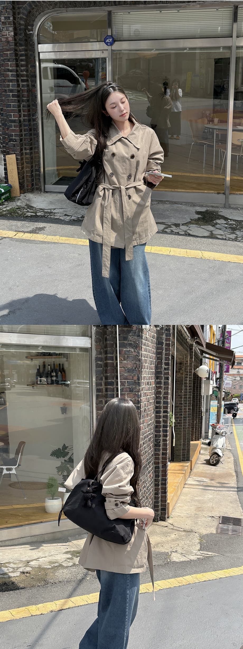 chic 한국 가을 영국식 이중 버튼 패션 느긋한 레이스업 허리 수축 루즈핏 캐주얼 다용도 재킷 재킷 상세 이미지 10
