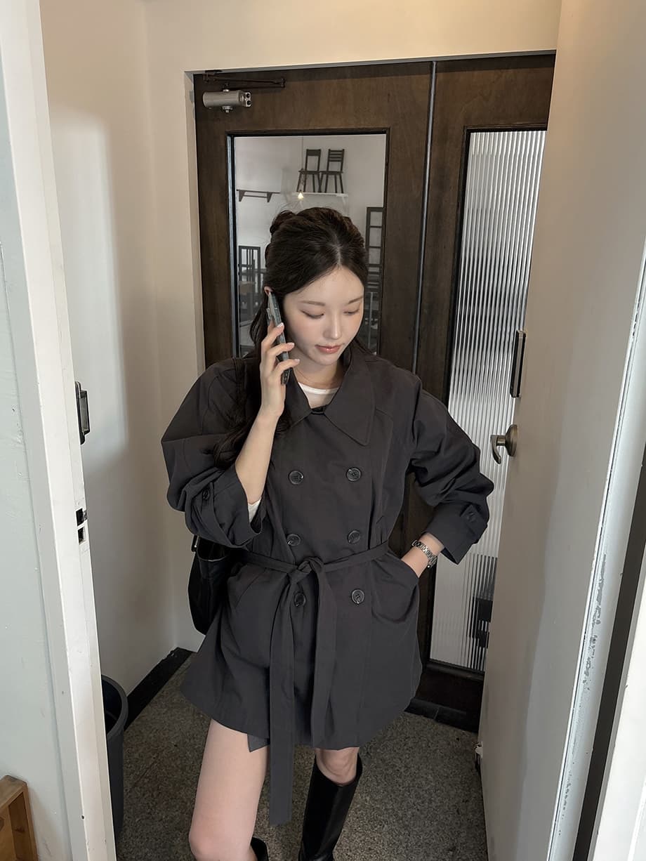 chic 한국 가을 영국식 이중 버튼 패션 느긋한 레이스업 허리 수축 루즈핏 캐주얼 다용도 재킷 재킷 상세 이미지 11