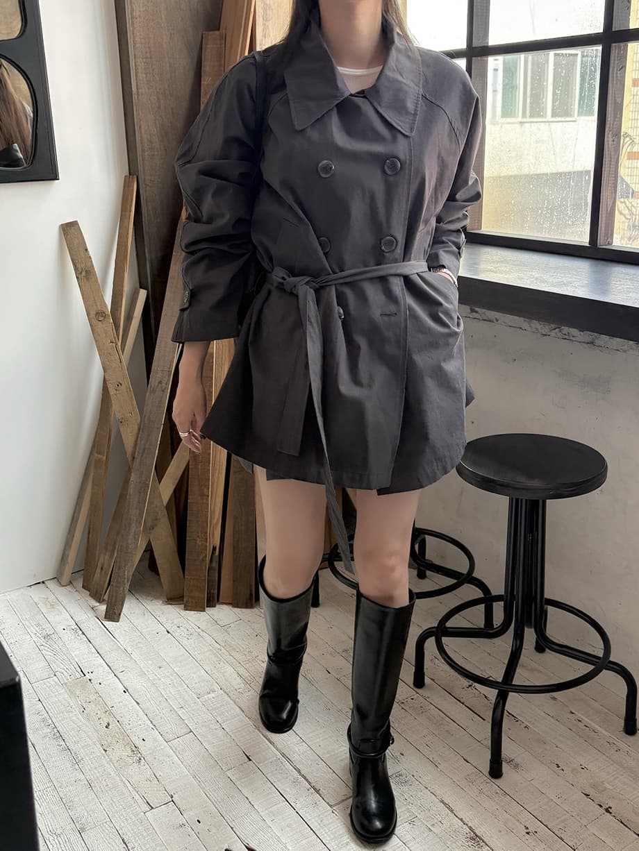 chic 한국 가을 영국식 이중 버튼 패션 느긋한 레이스업 허리 수축 루즈핏 캐주얼 다용도 재킷 재킷 상세 이미지 14