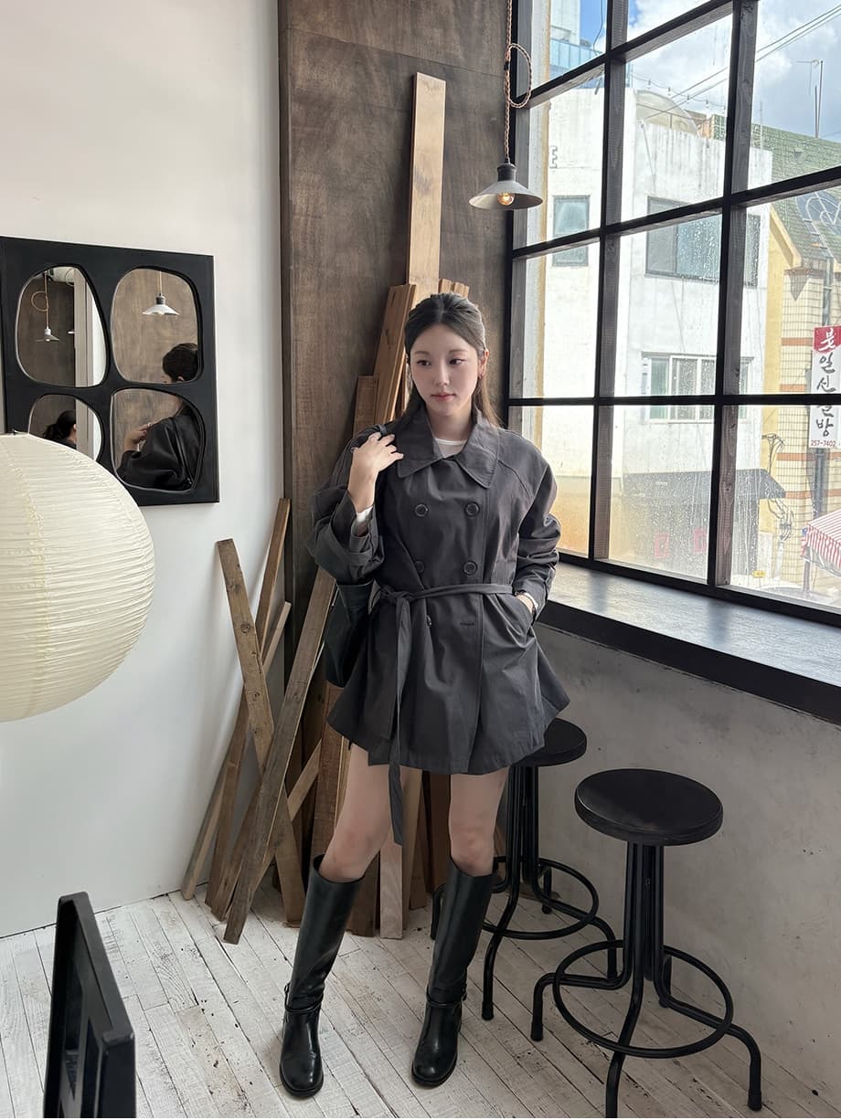 chic 한국 가을 영국식 이중 버튼 패션 느긋한 레이스업 허리 수축 루즈핏 캐주얼 다용도 재킷 재킷 상세 이미지 16