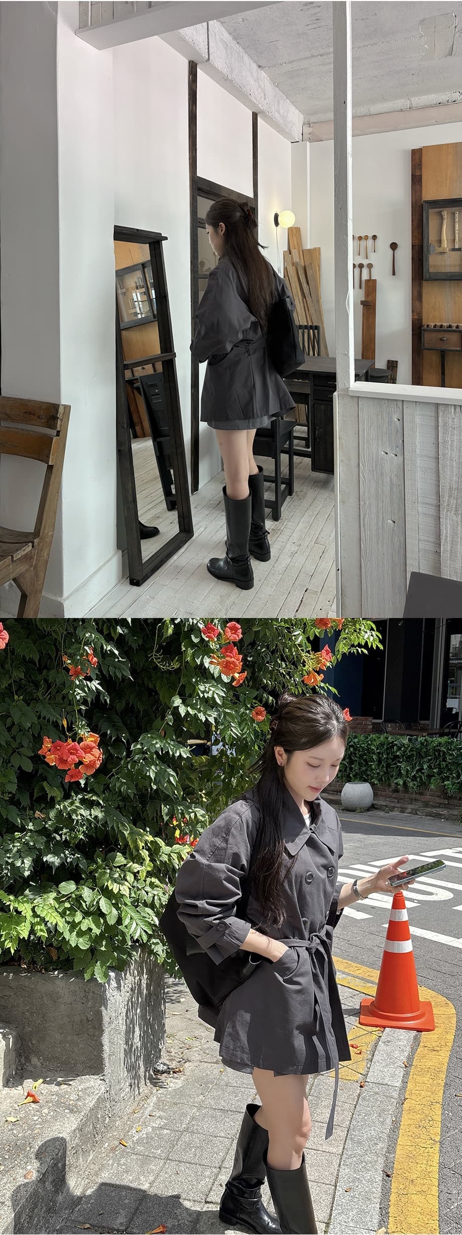 chic 한국 가을 영국식 이중 버튼 패션 느긋한 레이스업 허리 수축 루즈핏 캐주얼 다용도 재킷 재킷 상세 이미지 20