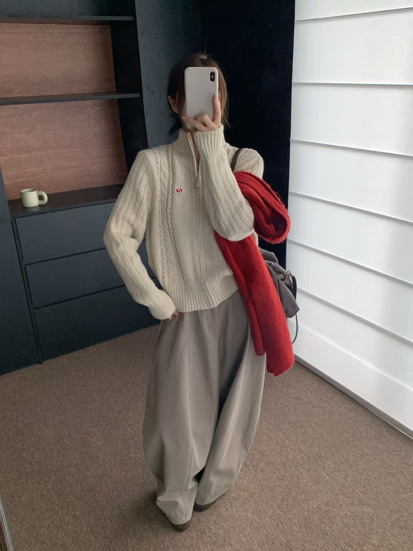 chic 한 부서 가을 겨울 연령 감소 자수 꽈배기 스탠드 칼라 지퍼 루즈핏 느긋한 쇼트 스타일 니트 스웨터 스웨터 코트 상세 이미지 11
