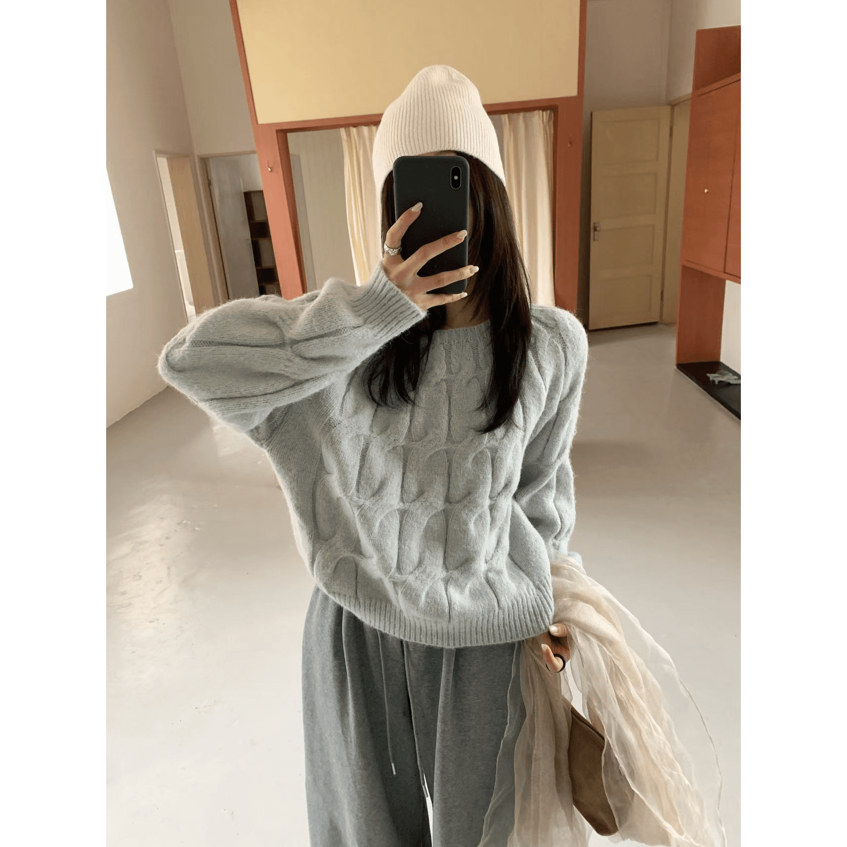 chic 한 부서 가을 겨울 새로운 패션 비스듬한 어깨 꽈배기 느긋한 캐주얼 풀오버 니트 스웨터 맨위 이미지 5