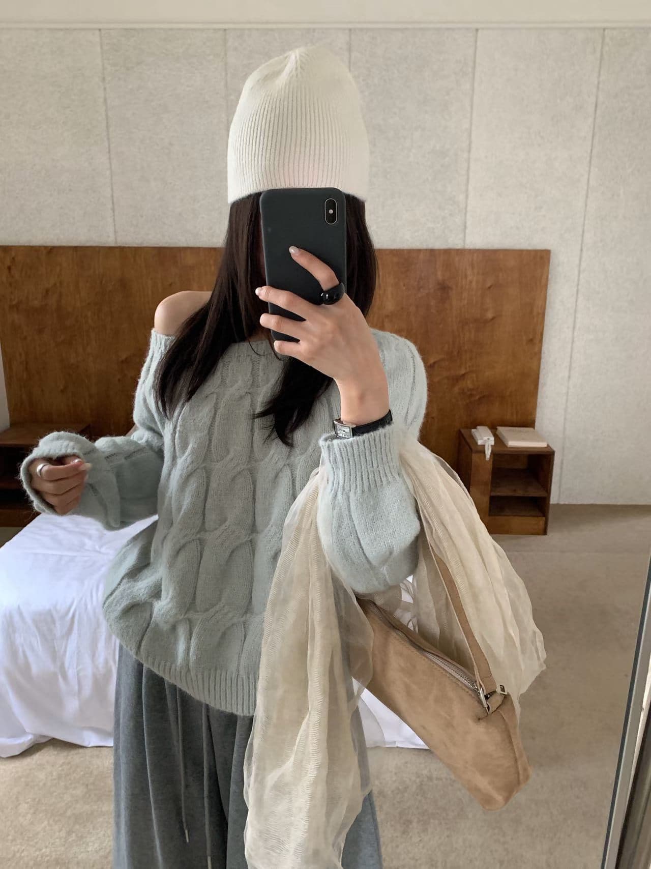 chic 한 부서 가을 겨울 새로운 패션 비스듬한 어깨 꽈배기 느긋한 캐주얼 풀오버 니트 스웨터 맨위 상세 이미지 4