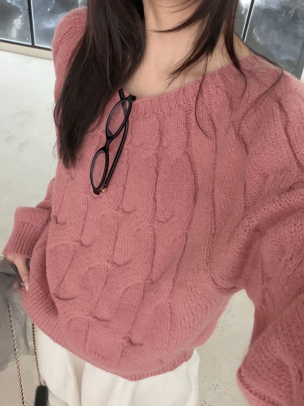 chic 한 부서 가을 겨울 새로운 패션 비스듬한 어깨 꽈배기 느긋한 캐주얼 풀오버 니트 스웨터 맨위 상세 이미지 18