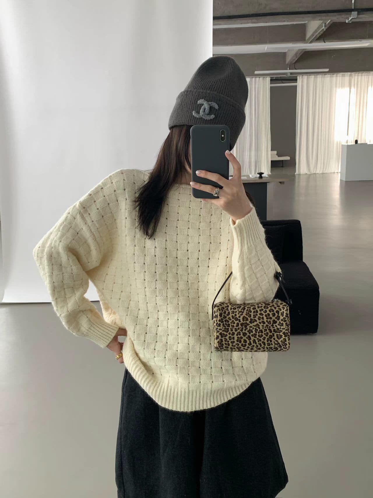 chic 한 부서 가을 겨울 느긋한 작은 대중 후아 남편 그리드 풀오버 루즈핏 캐주얼 다용도 니트 스웨터 스웨터 맨위