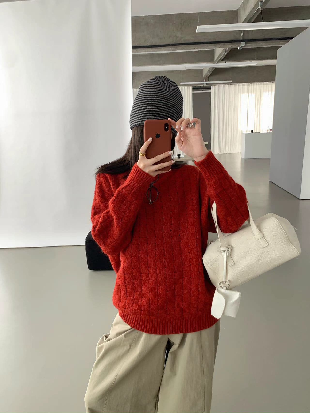 chic 한 부서 가을 겨울 느긋한 작은 대중 후아 남편 그리드 풀오버 루즈핏 캐주얼 다용도 니트 스웨터 스웨터 맨위 이미지 2