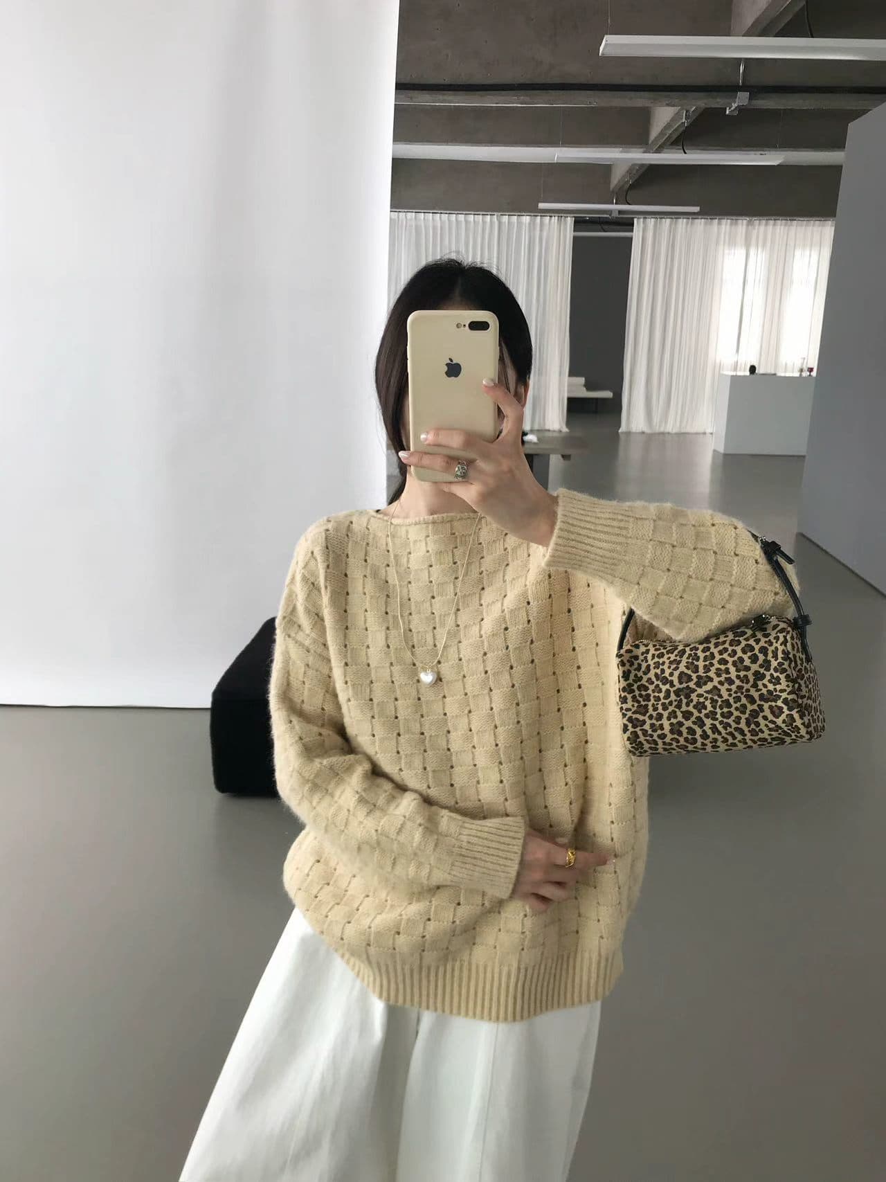 chic 한 부서 가을 겨울 느긋한 작은 대중 후아 남편 그리드 풀오버 루즈핏 캐주얼 다용도 니트 스웨터 스웨터 맨위 이미지 4