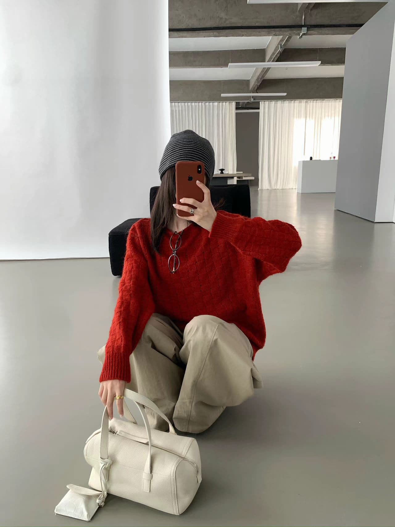 chic 한 부서 가을 겨울 느긋한 작은 대중 후아 남편 그리드 풀오버 루즈핏 캐주얼 다용도 니트 스웨터 스웨터 맨위 상세 이미지 5