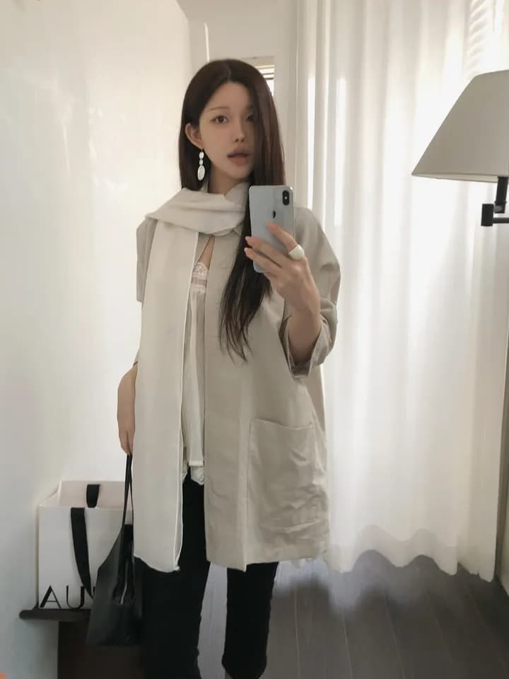 chic 한국 스타일 가을 레트로 캐주얼 미니멀리즘 폴로 칼라 싱글 줄 버튼 작은 대중 다용도 중간 길이 재킷 재킷 이미지 3