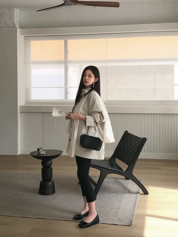 chic 한국 스타일 가을 레트로 캐주얼 미니멀리즘 폴로 칼라 싱글 줄 버튼 작은 대중 다용도 중간 길이 재킷 재킷 상세 이미지 4