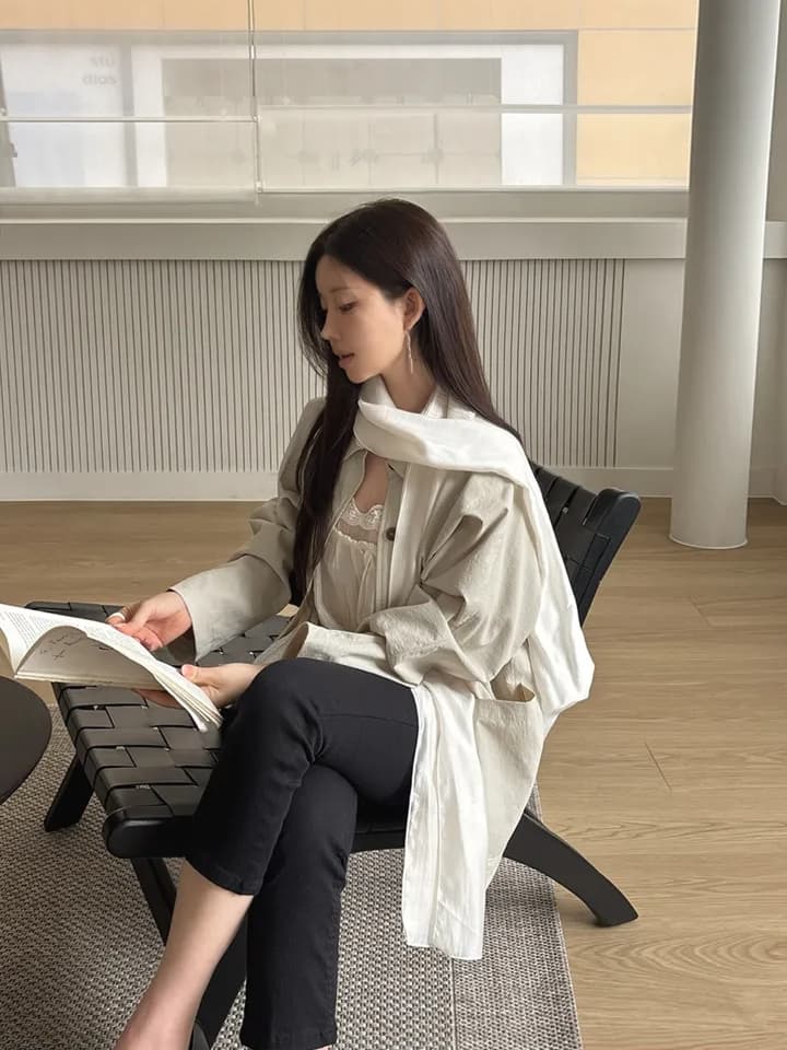 chic 한국 스타일 가을 레트로 캐주얼 미니멀리즘 폴로 칼라 싱글 줄 버튼 작은 대중 다용도 중간 길이 재킷 재킷 상세 이미지 7