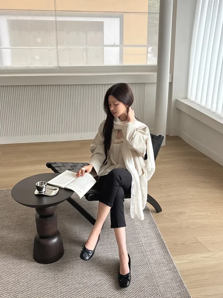 chic 한국 스타일 가을 레트로 캐주얼 미니멀리즘 폴로 칼라 싱글 줄 버튼 작은 대중 다용도 중간 길이 재킷 재킷 상세 이미지 14