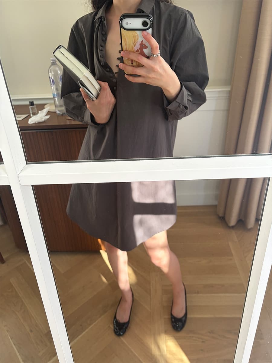 ins 한 부서 가을 프랑스식 품격 작은 대중 레트로 패키지 버클 V넥 레이스업 허리 수축 셔츠 드레스 드레스 상세 이미지 1