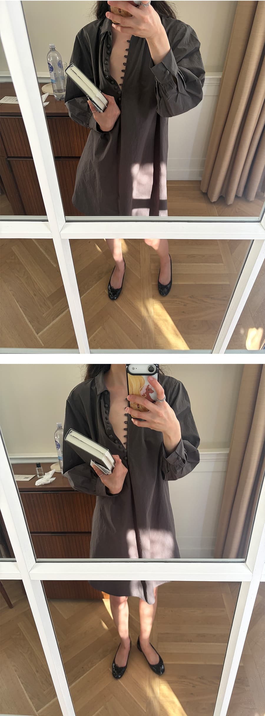 ins 한 부서 가을 프랑스식 품격 작은 대중 레트로 패키지 버클 V넥 레이스업 허리 수축 셔츠 드레스 드레스 상세 이미지 2