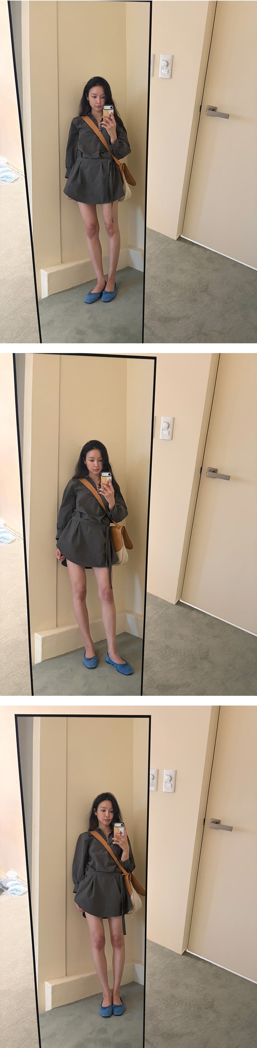 ins 한 부서 가을 프랑스식 품격 작은 대중 레트로 패키지 버클 V넥 레이스업 허리 수축 셔츠 드레스 드레스 상세 이미지 13