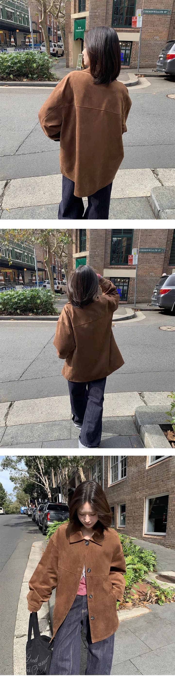 ins 한국 스타일 가을 겨울 레트로 아름다움 라드. 폴로 칼라 싱글 줄 버튼 영국식 품격 캐주얼 스웨이드 원단 재킷 재킷 상세 이미지 4