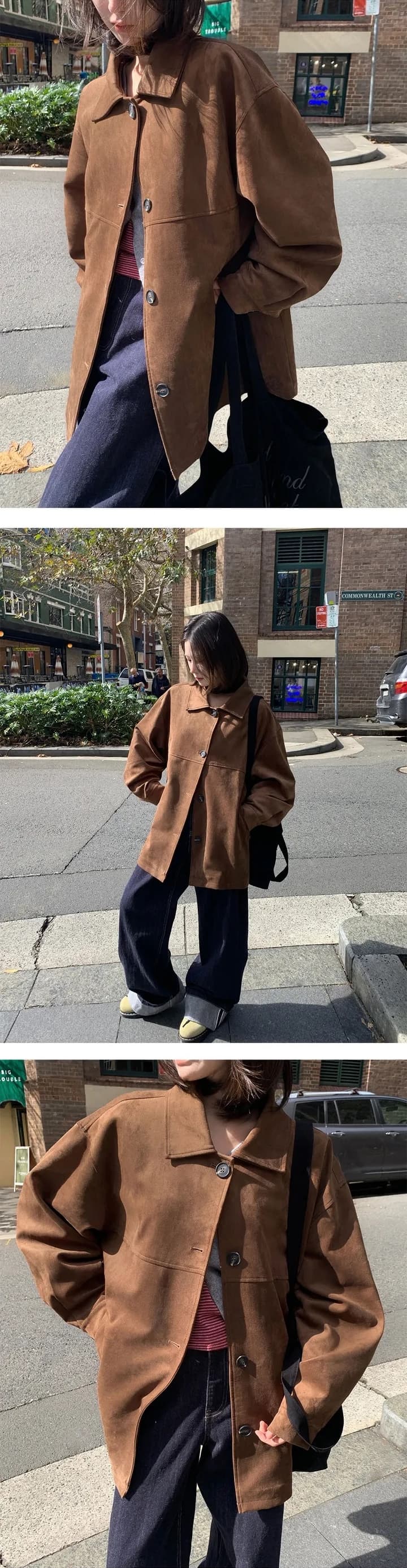 ins 한국 스타일 가을 겨울 레트로 아름다움 라드. 폴로 칼라 싱글 줄 버튼 영국식 품격 캐주얼 스웨이드 원단 재킷 재킷 상세 이미지 6