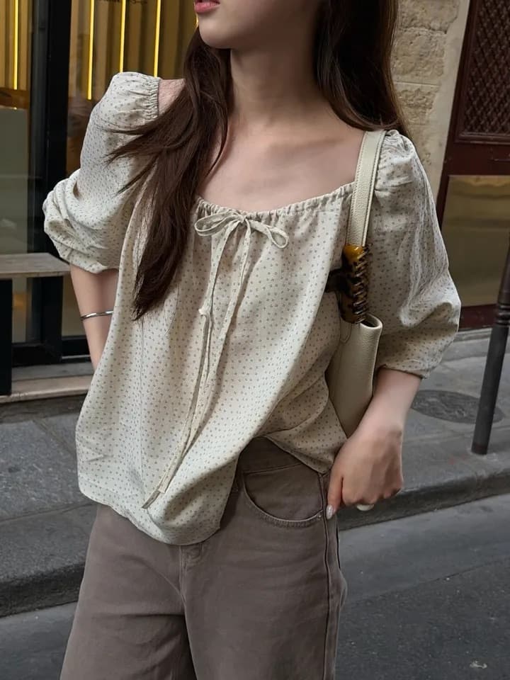 chic 한 부서 가을 부드러운 달콤함 연령 감소 꽃무늬 광장 칼라 끈 연꽃 잎 소매 캐주얼 다용도 셔츠 맨위 상세 이미지 10