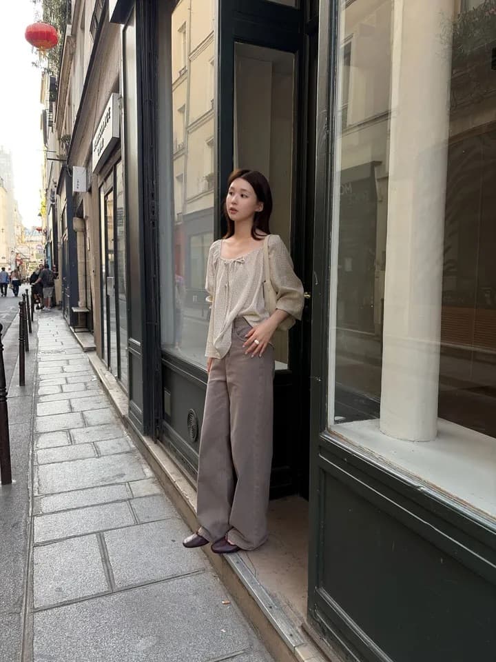chic 한 부서 가을 부드러운 달콤함 연령 감소 꽃무늬 광장 칼라 끈 연꽃 잎 소매 캐주얼 다용도 셔츠 맨위 상세 이미지 11