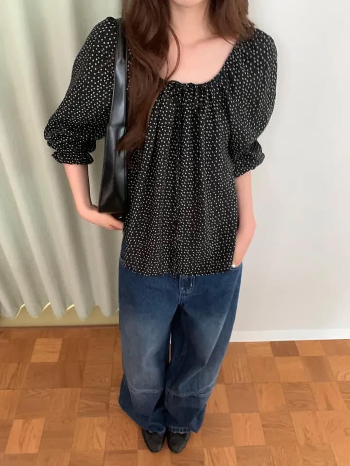 chic 한 부서 가을 부드러운 달콤함 연령 감소 꽃무늬 광장 칼라 끈 연꽃 잎 소매 캐주얼 다용도 셔츠 맨위 상세 이미지 15