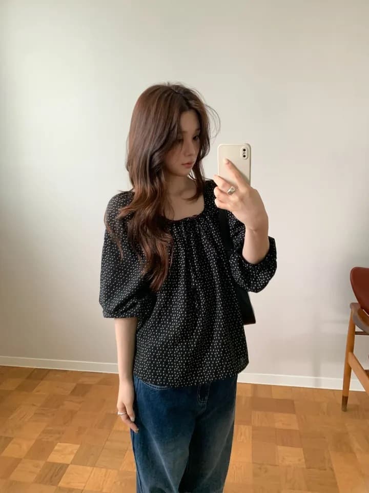 chic 한 부서 가을 부드러운 달콤함 연령 감소 꽃무늬 광장 칼라 끈 연꽃 잎 소매 캐주얼 다용도 셔츠 맨위 상세 이미지 17