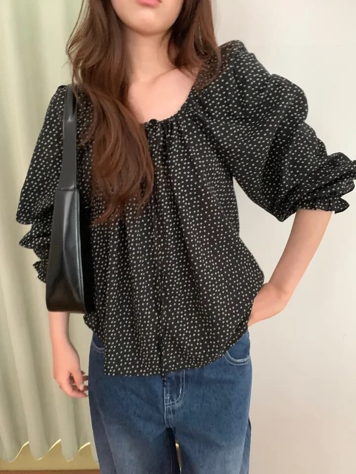chic 한 부서 가을 부드러운 달콤함 연령 감소 꽃무늬 광장 칼라 끈 연꽃 잎 소매 캐주얼 다용도 셔츠 맨위 상세 이미지 18
