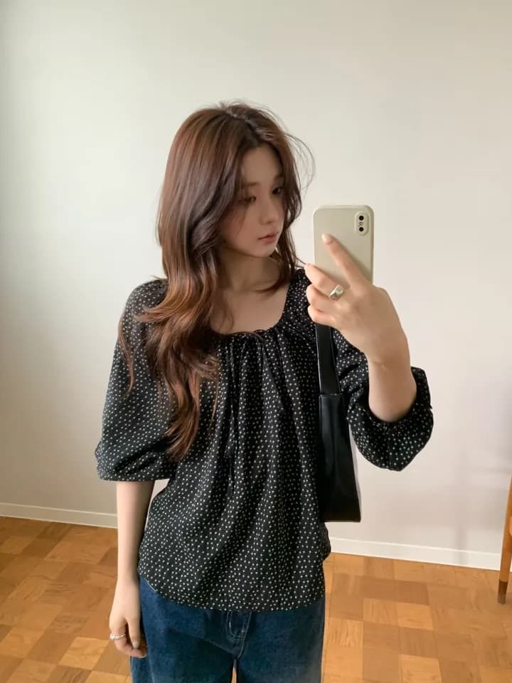 chic 한 부서 가을 부드러운 달콤함 연령 감소 꽃무늬 광장 칼라 끈 연꽃 잎 소매 캐주얼 다용도 셔츠 맨위 상세 이미지 19