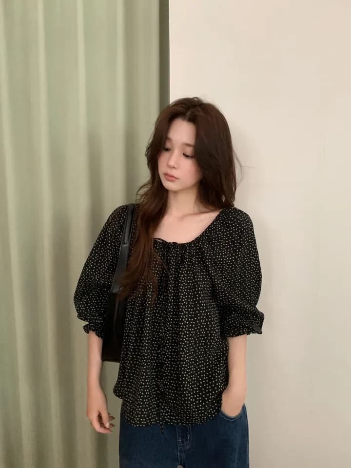 chic 한 부서 가을 부드러운 달콤함 연령 감소 꽃무늬 광장 칼라 끈 연꽃 잎 소매 캐주얼 다용도 셔츠 맨위 상세 이미지 20
