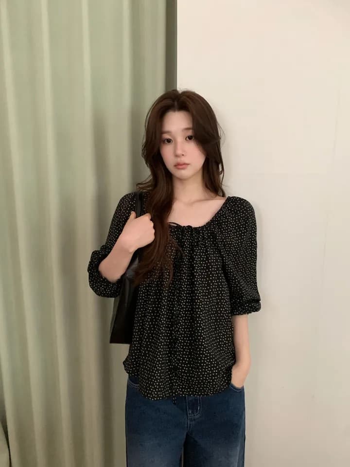 chic 한 부서 가을 부드러운 달콤함 연령 감소 꽃무늬 광장 칼라 끈 연꽃 잎 소매 캐주얼 다용도 셔츠 맨위 상세 이미지 21