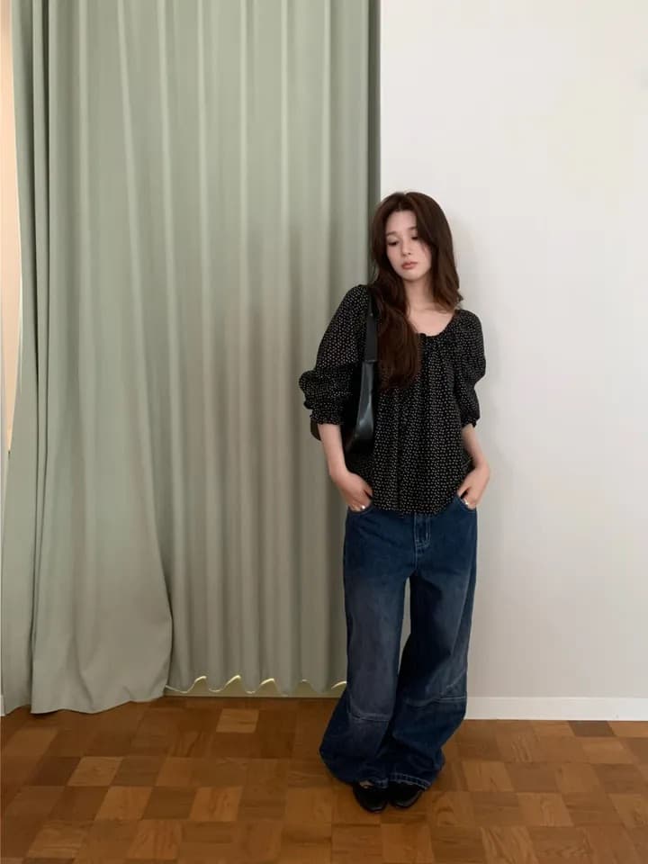 chic 한 부서 가을 부드러운 달콤함 연령 감소 꽃무늬 광장 칼라 끈 연꽃 잎 소매 캐주얼 다용도 셔츠 맨위 상세 이미지 22