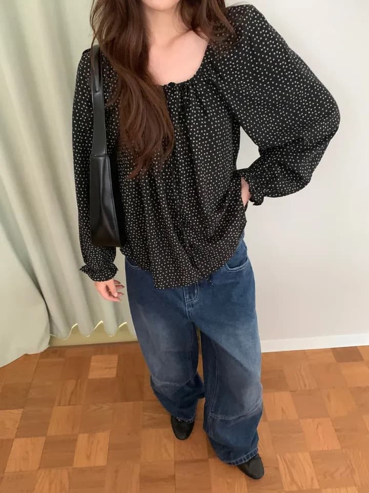 chic 한 부서 가을 부드러운 달콤함 연령 감소 꽃무늬 광장 칼라 끈 연꽃 잎 소매 캐주얼 다용도 셔츠 맨위 상세 이미지 24