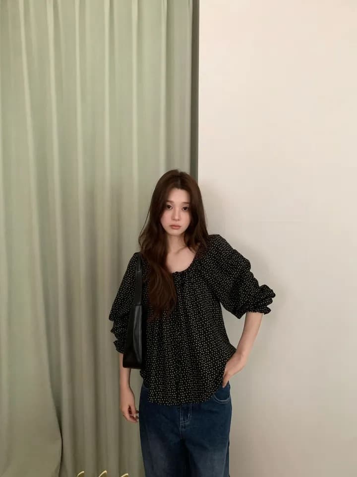 chic 한 부서 가을 부드러운 달콤함 연령 감소 꽃무늬 광장 칼라 끈 연꽃 잎 소매 캐주얼 다용도 셔츠 맨위 상세 이미지 25