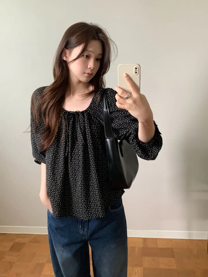 chic 한 부서 가을 부드러운 달콤함 연령 감소 꽃무늬 광장 칼라 끈 연꽃 잎 소매 캐주얼 다용도 셔츠 맨위 상세 이미지 27