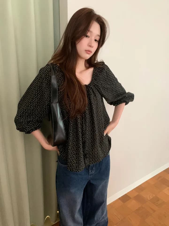 chic 한 부서 가을 부드러운 달콤함 연령 감소 꽃무늬 광장 칼라 끈 연꽃 잎 소매 캐주얼 다용도 셔츠 맨위 상세 이미지 29