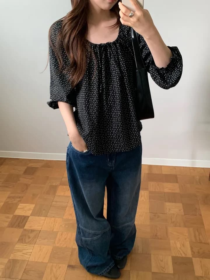 chic 한 부서 가을 부드러운 달콤함 연령 감소 꽃무늬 광장 칼라 끈 연꽃 잎 소매 캐주얼 다용도 셔츠 맨위 상세 이미지 30