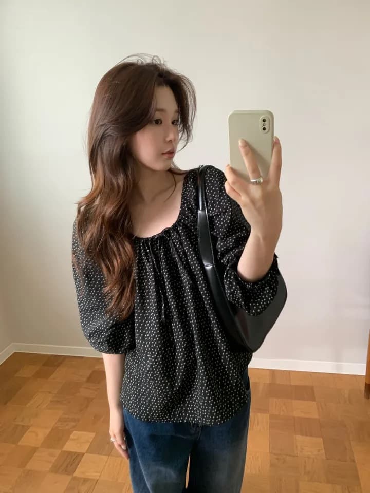 chic 한 부서 가을 부드러운 달콤함 연령 감소 꽃무늬 광장 칼라 끈 연꽃 잎 소매 캐주얼 다용도 셔츠 맨위 상세 이미지 31