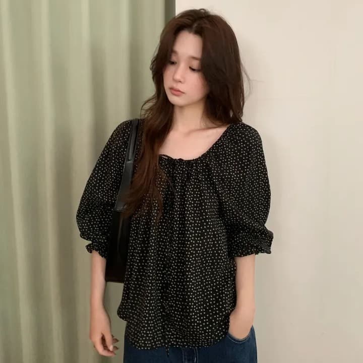 chic 한 부서 가을 부드러운 달콤함 연령 감소 꽃무늬 광장 칼라 끈 연꽃 잎 소매 캐주얼 다용도 셔츠 맨위