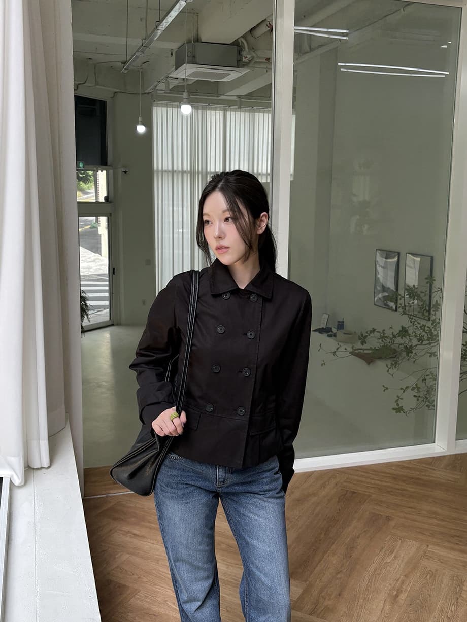 chic 한국 스타일 가을 레트로 폴로 칼라 이중 버튼 작은 대중 미니멀리즘 다용도 쇼트 스타일 재킷 재킷 상세 이미지 15