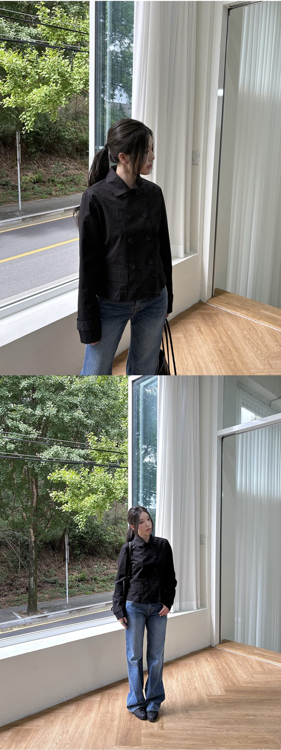 chic 한국 스타일 가을 레트로 폴로 칼라 이중 버튼 작은 대중 미니멀리즘 다용도 쇼트 스타일 재킷 재킷 상세 이미지 16