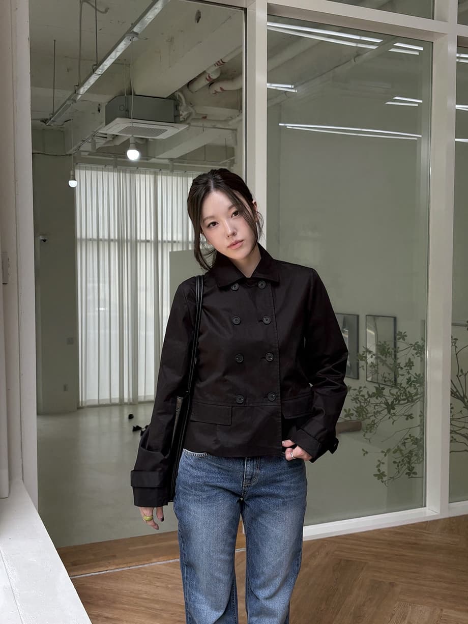 chic 한국 스타일 가을 레트로 폴로 칼라 이중 버튼 작은 대중 미니멀리즘 다용도 쇼트 스타일 재킷 재킷 상세 이미지 18