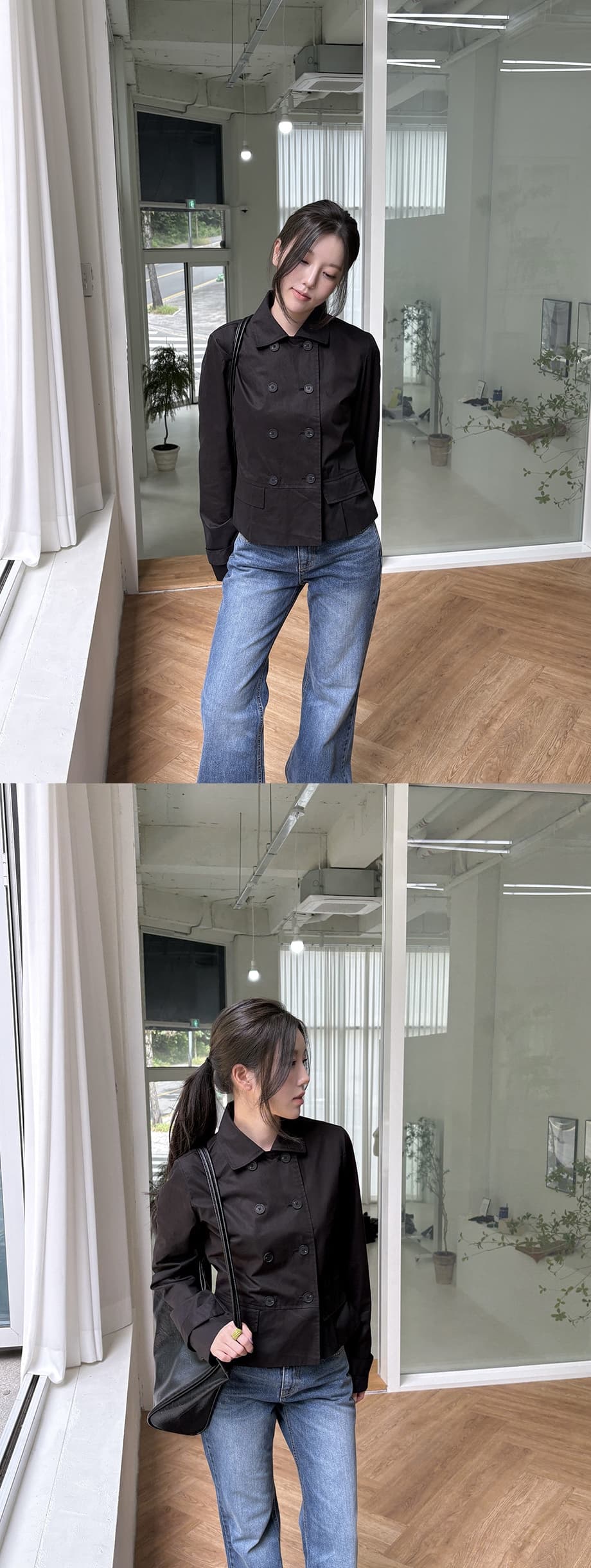 chic 한국 스타일 가을 레트로 폴로 칼라 이중 버튼 작은 대중 미니멀리즘 다용도 쇼트 스타일 재킷 재킷 상세 이미지 19