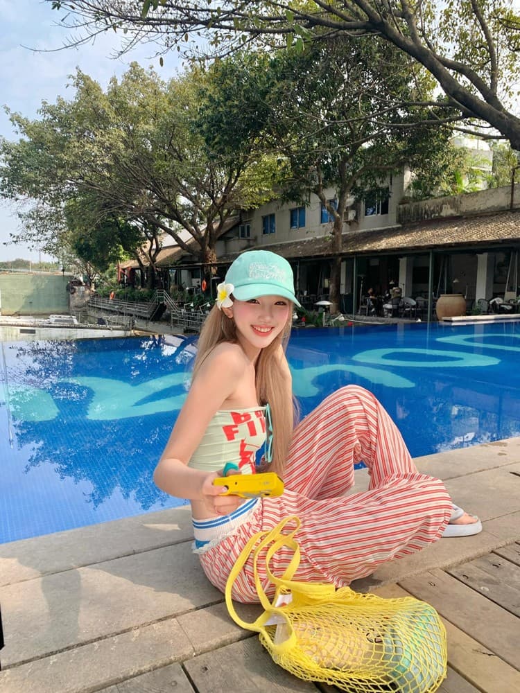 재고 있음 느긋한 바람 스트라이프 배색 레이스 측면 허리 머리 캐주얼 바지 여성 와이드 레그 팬츠 핫걸 알파벳 프린트 조끼 상세 이미지 2