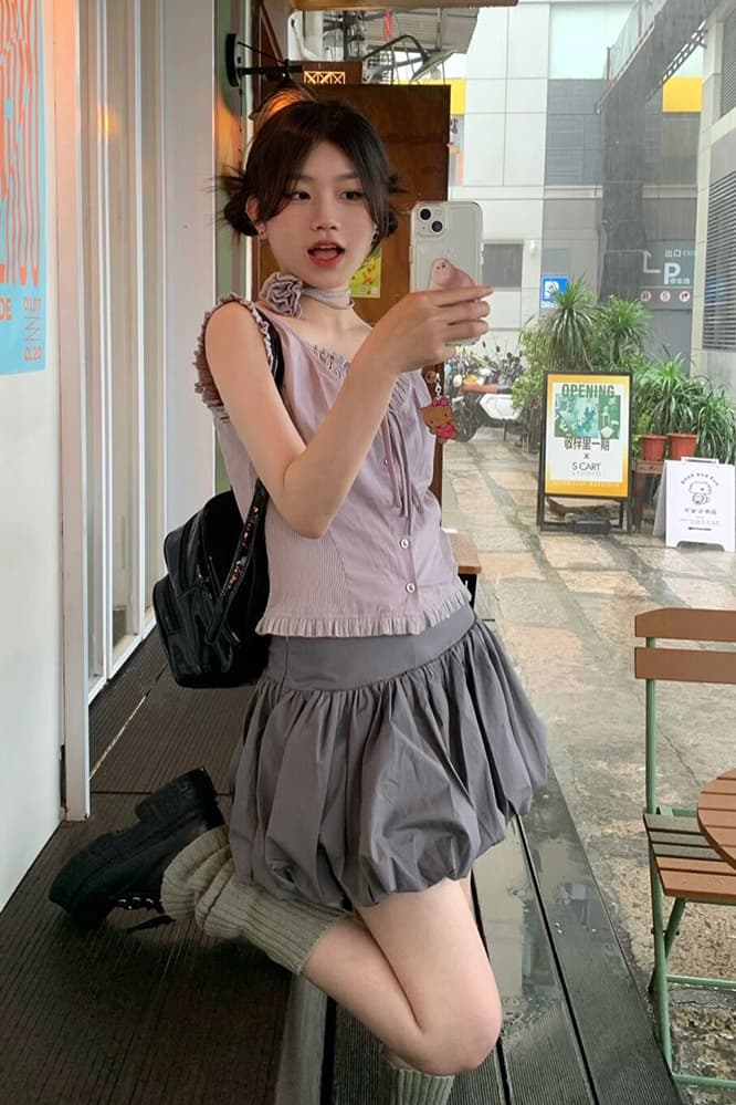 재고 있음 달콤함 패션 세트 여성 핫걸 소녀 센스 몸매 가꾸기 슬림해 보이는 캐주얼 미니 스커트 페이크 레이어드 민소매 맨위 이미지 6